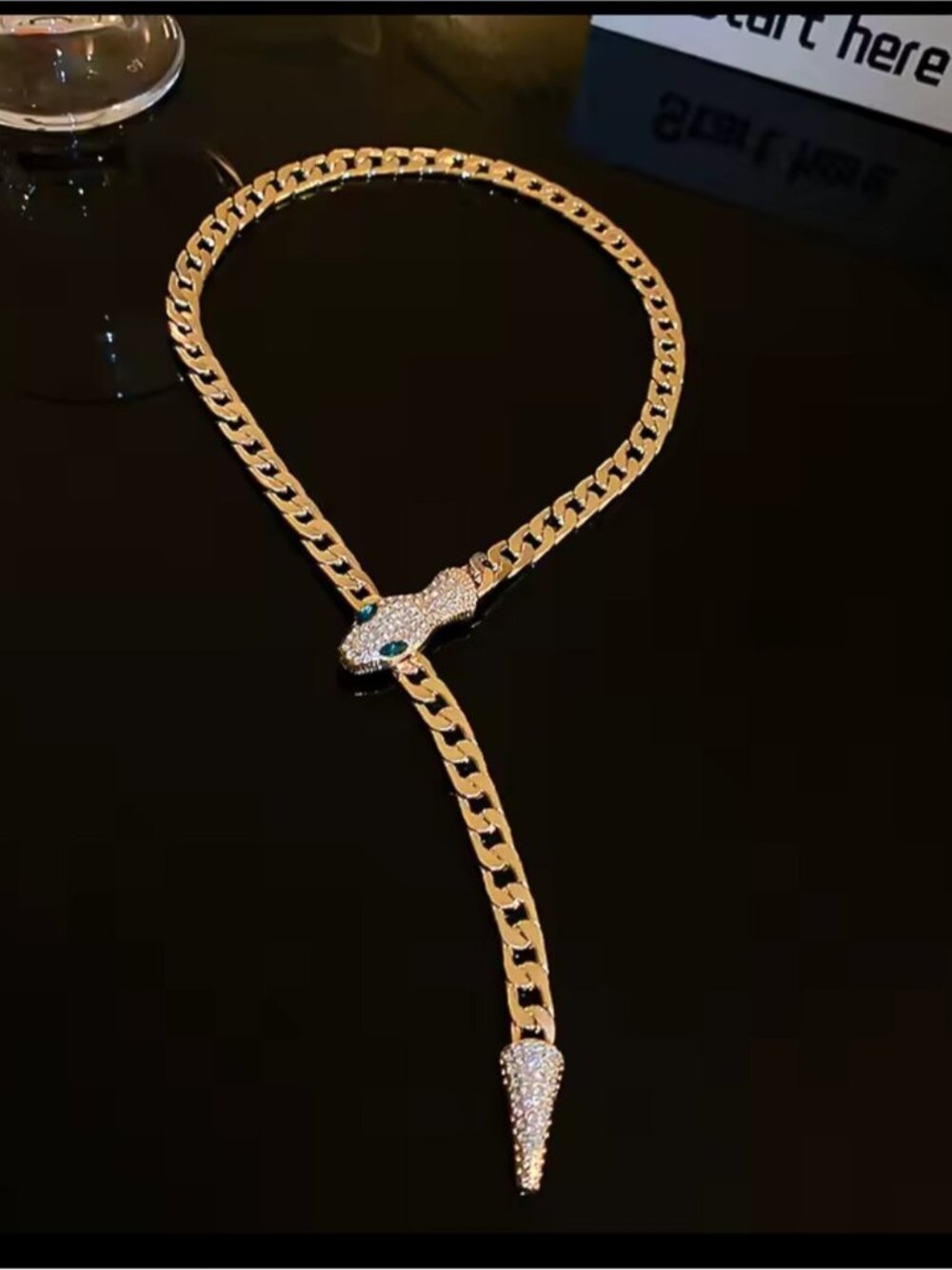 Lux serpentine serpent Gold-Tone Crystal Snake Pendant Necklace